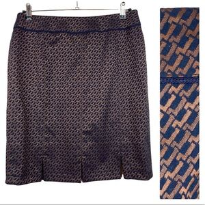 JULIANNA COLLEZIONE Blue/Tan Pencil Skirt with Petal Hem